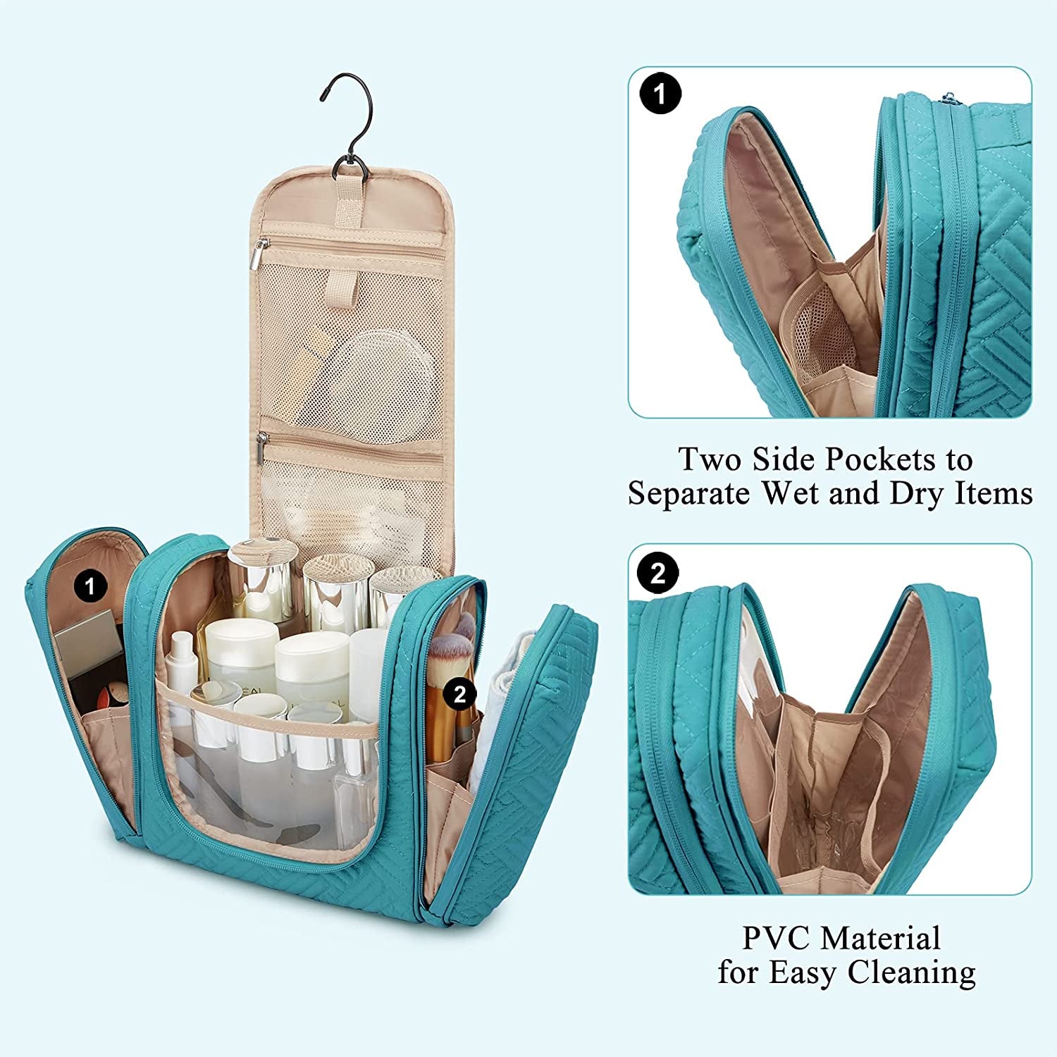 Ready, Set, Travel! Your New Favorite Large Hanging Toiletry Bag for Women - Bye Bye Messy Makeup, Hello Organization! - Blue-Large
