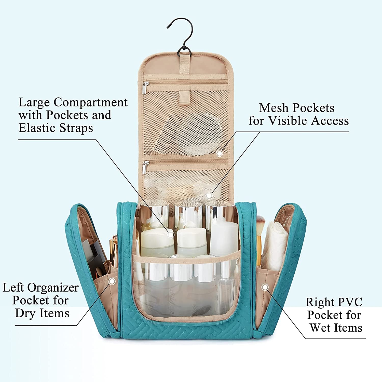 Ready, Set, Travel! Your New Favorite Large Hanging Toiletry Bag for Women - Bye Bye Messy Makeup, Hello Organization! - Blue-Large